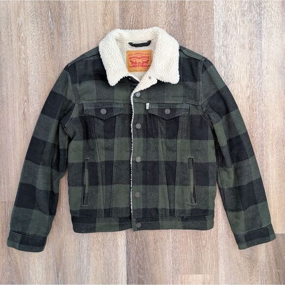 Levi's Other - Levis Men's Green Buffalo Plaid Sherpa Jacket Sz Small